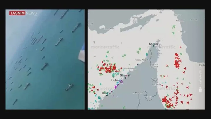 عکسی از تجمع کشتی ها در خلیج فارس به علت بسته بودن تنگه هرمز