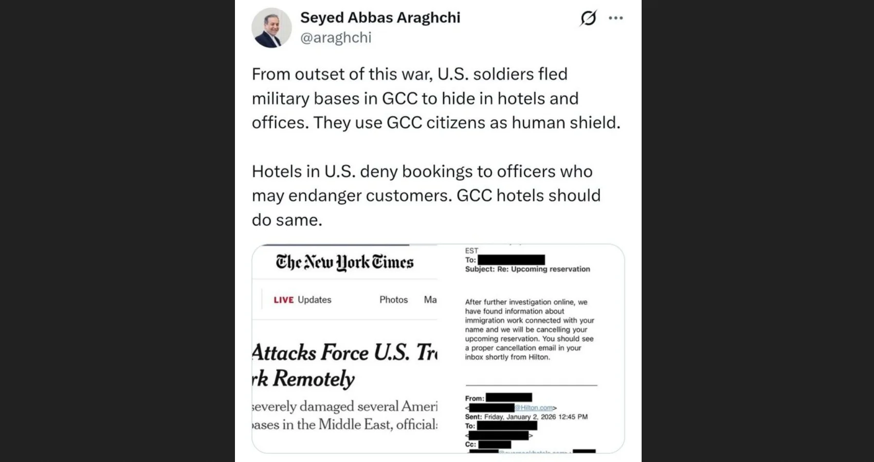 توصیه عراقچی به صاحبان هتلها در کشورهای حاشیه خلیج فارس